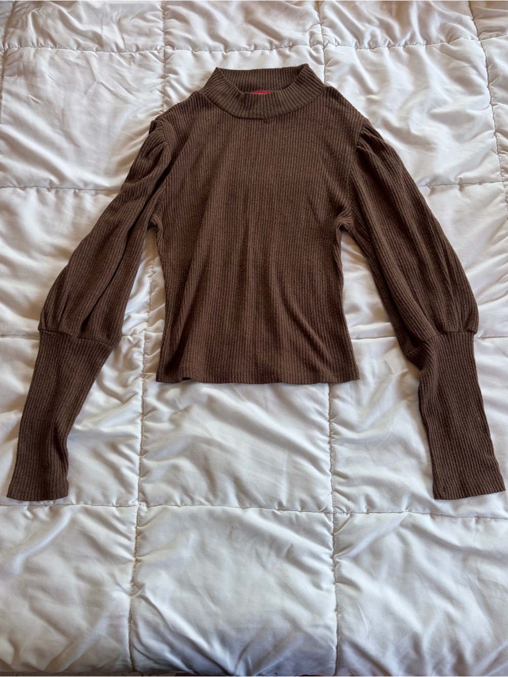 Brown Ribbed Mock Neck Sweater